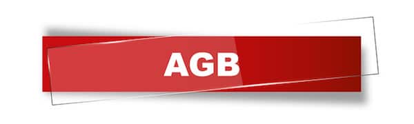 Ein rotes rechteckiges Schild mit der weißen Aufschrift „AGB“, darüber liegen transparente Rechtecke.